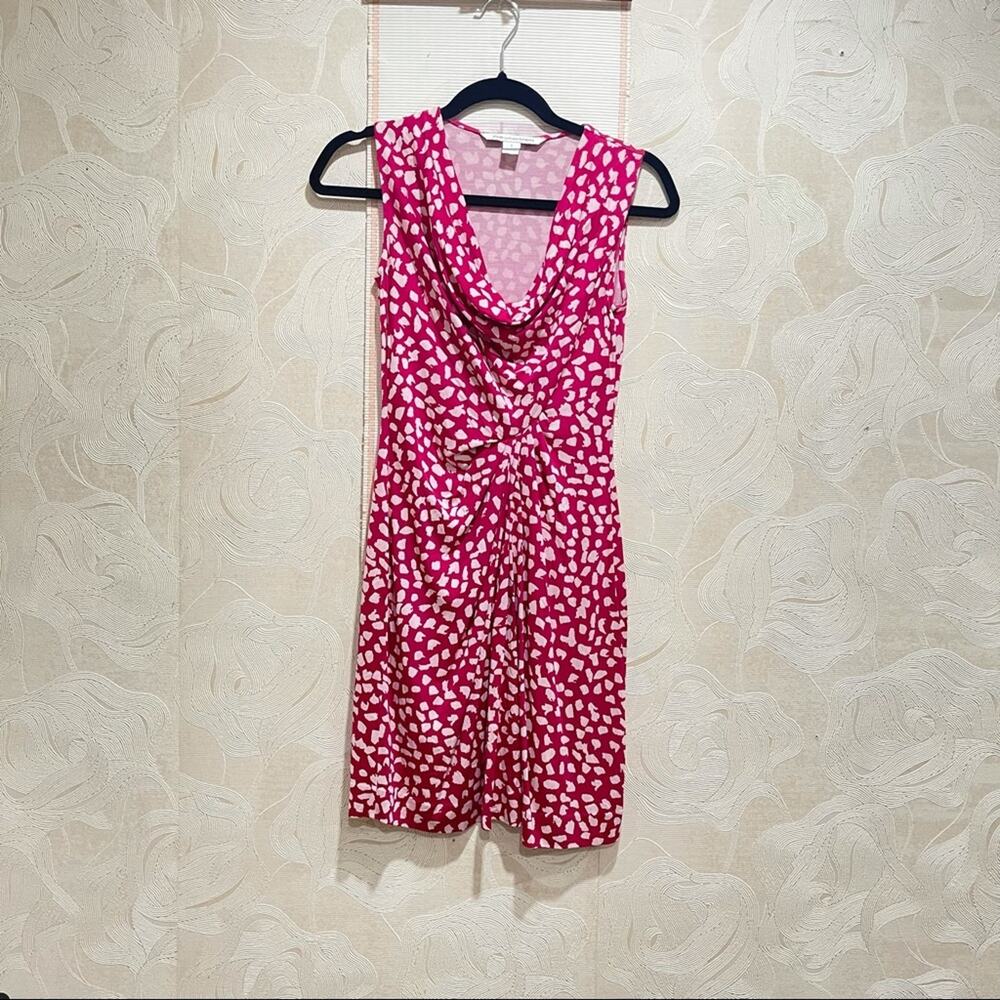0233 Diane Von Furstenberg Noe Leopard Leaves Pink Dress - Picture 2 of 11